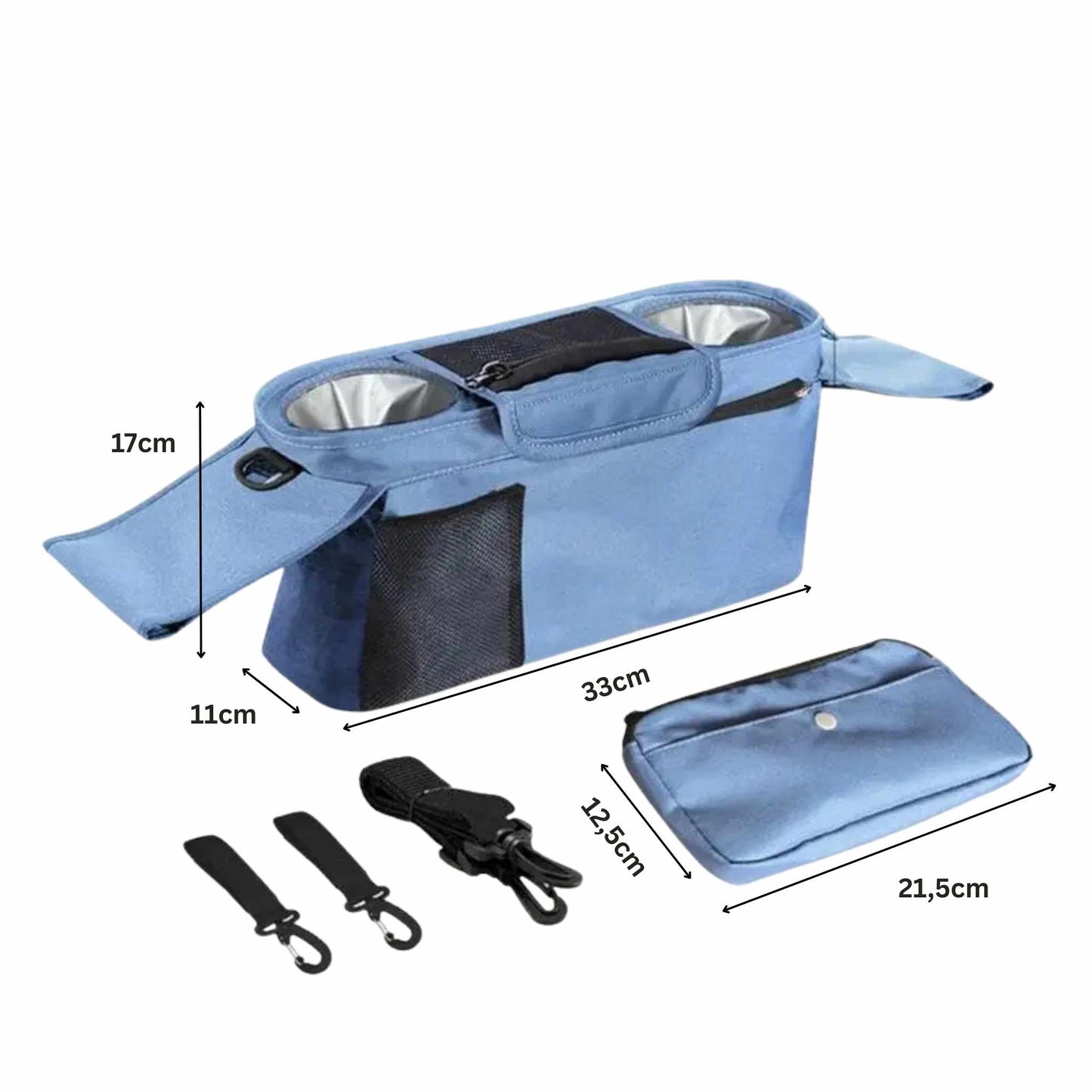 Buggy Organiser with Cup Holders & Detachable Pouch
