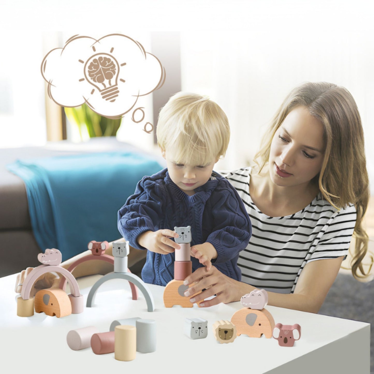Montessori Elephant Wooden Building Blocks