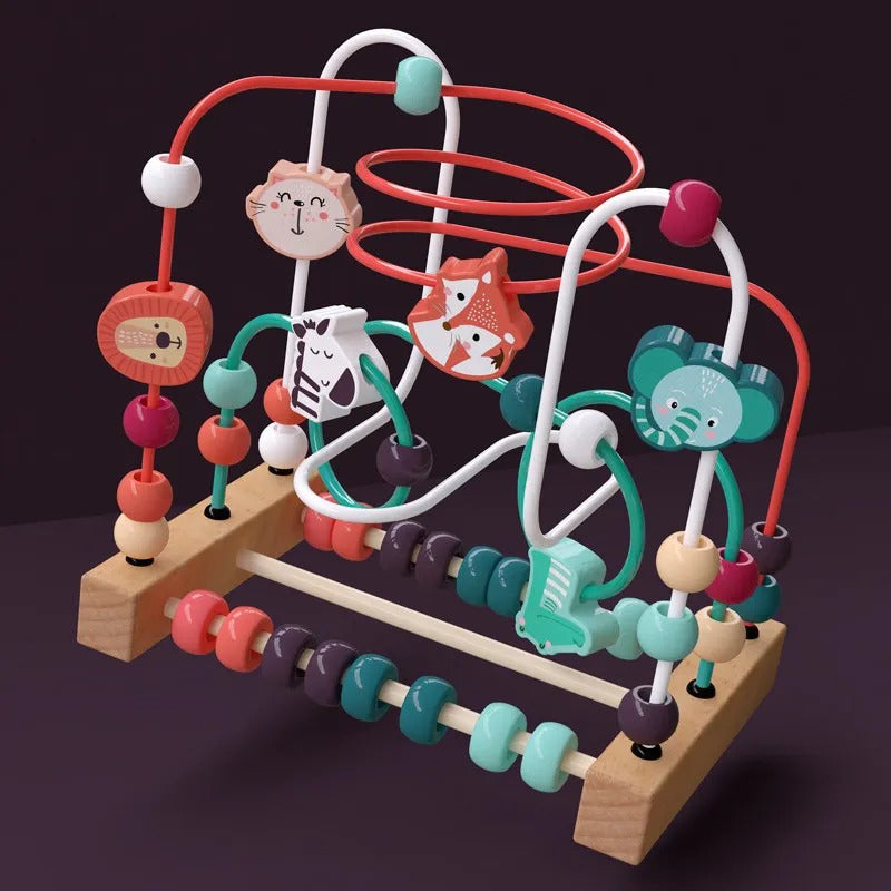 Wooden Activity Toy – Bead Maze, Ball Run & Animal Theme