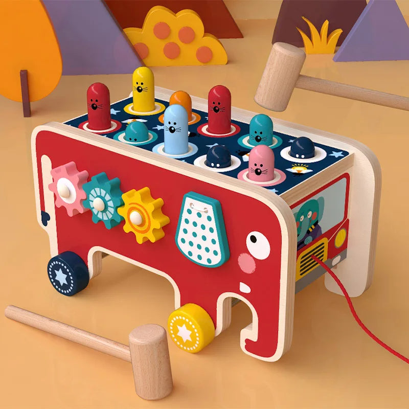 Montessori-Inspired Wooden Activity Toy – The Colourful Elephant Bus Full of Learning Fun