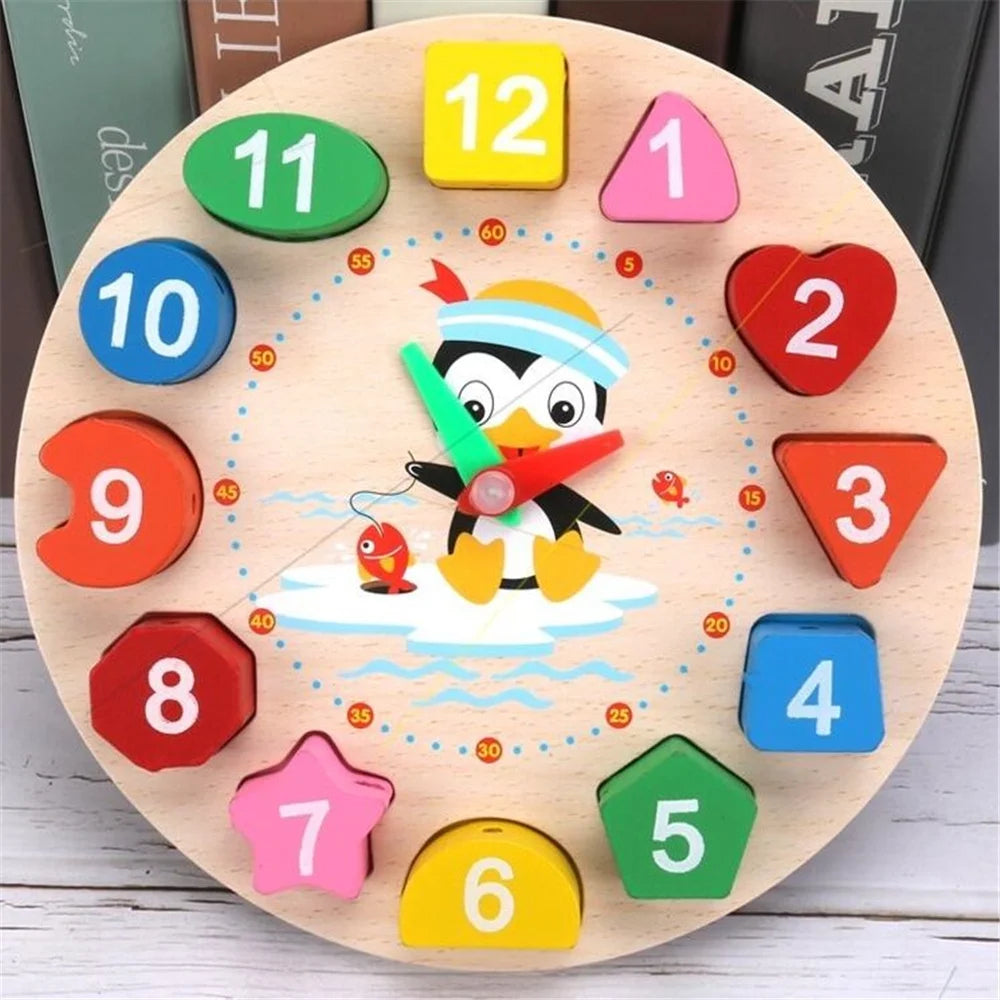 Wooden Learning Clock with Shapes &amp; Numbers – Learn to Tell the Time Through Play