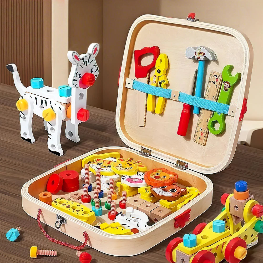 Montessori Wooden Toolbox – Animals & Vehicles (Ages 3+)