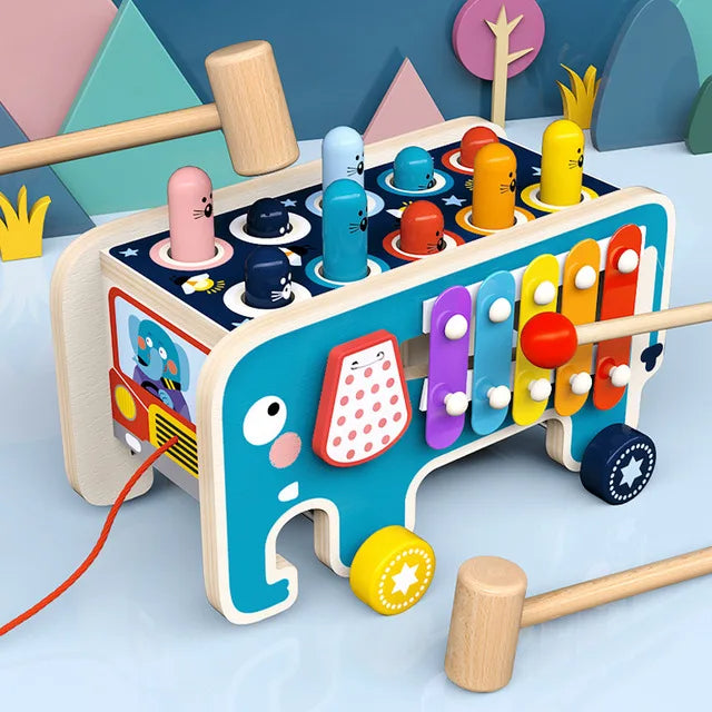 Montessori-Inspired Wooden Activity Toy – The Colourful Elephant Bus Full of Learning Fun