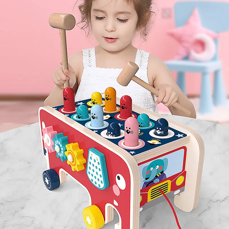 Montessori-Inspired Wooden Activity Toy – The Colourful Elephant Bus Full of Learning Fun
