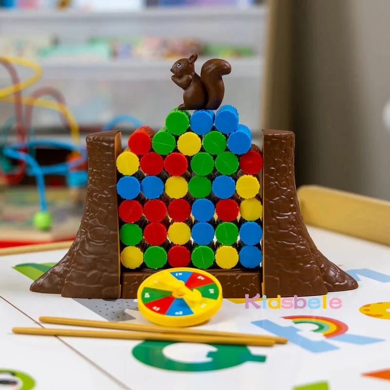 Squirrel Balance Tower – Stacking Log Family Game (Ages 3+)