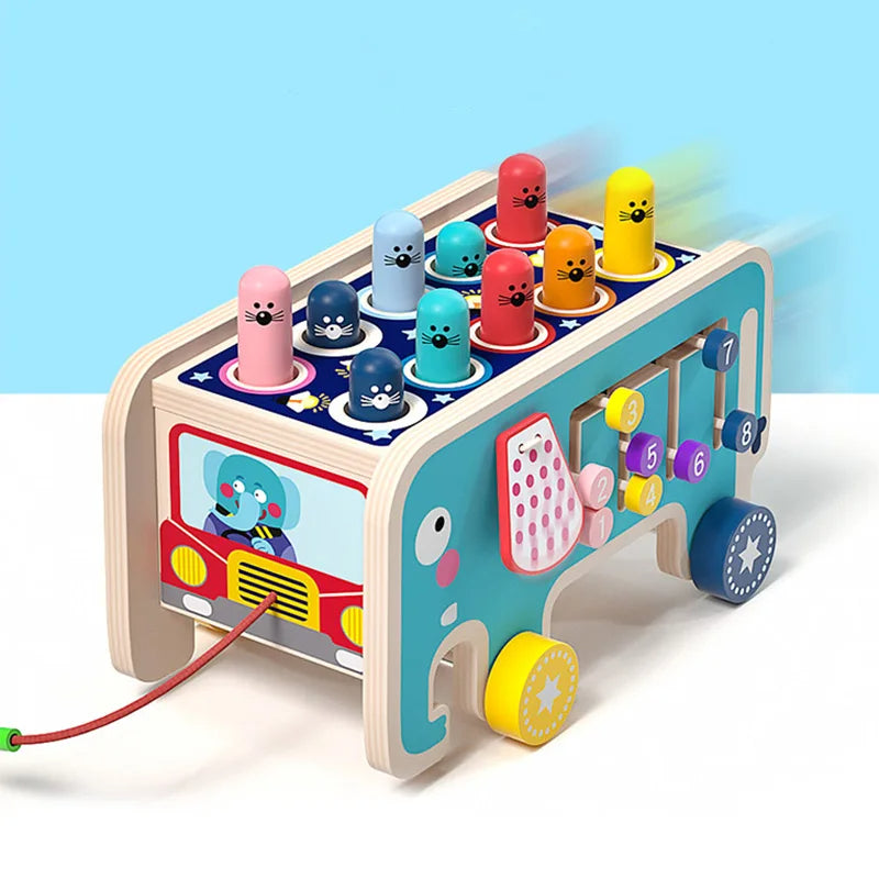 Montessori-Inspired Wooden Activity Toy – The Colourful Elephant Bus Full of Learning Fun
