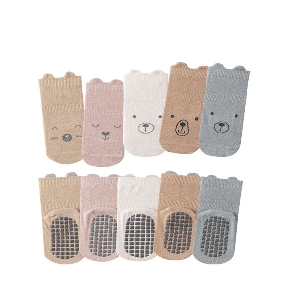 5-Pack Baby Grip Socks – Non-Slip Crawling Socks with Cute Animal Designs