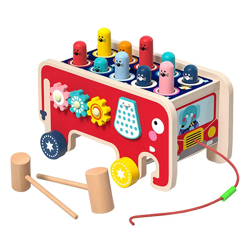 Montessori-Inspired Wooden Activity Toy – The Colourful Elephant Bus Full of Learning Fun