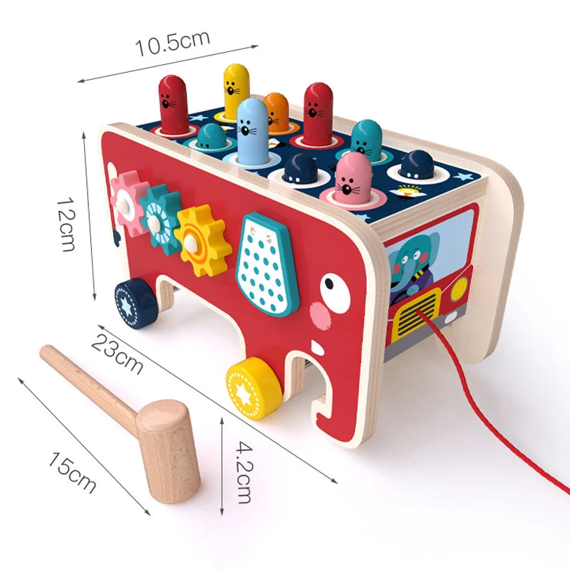 Montessori-Inspired Wooden Activity Toy – The Colourful Elephant Bus Full of Learning Fun