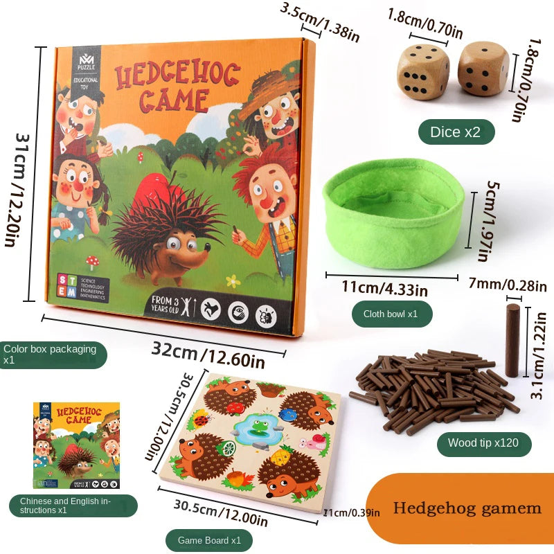 Wooden Hedgehog Peg Game – Educational Family Game for Kids (Ages 3+)