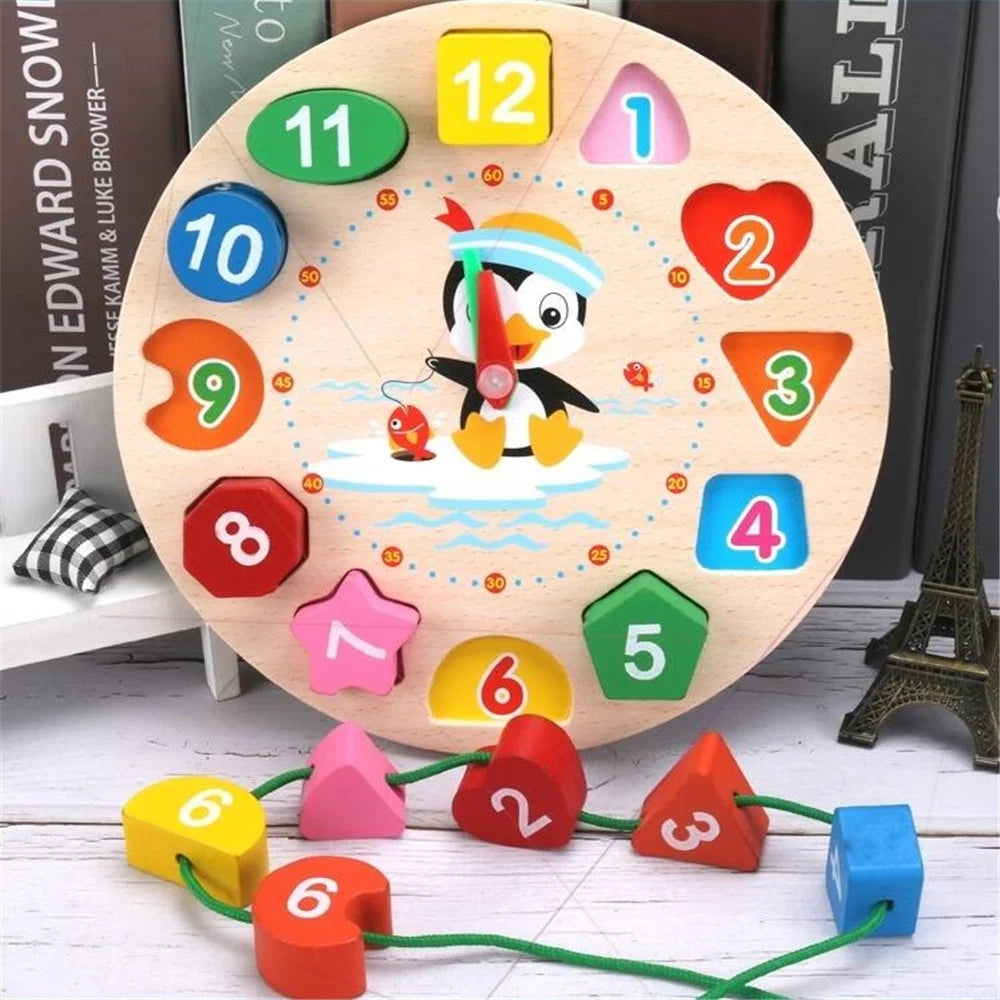 Wooden Learning Clock with Shapes &amp; Numbers – Learn to Tell the Time Through Play
