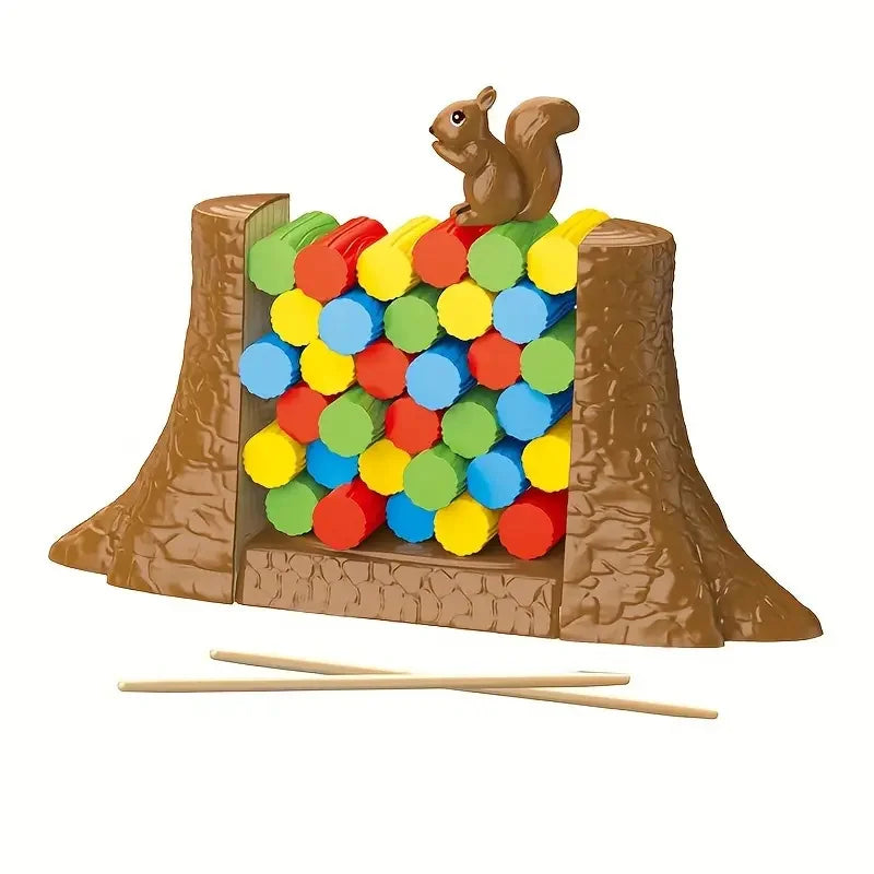 Squirrel Balance Tower – Stacking Log Family Game (Ages 3+)