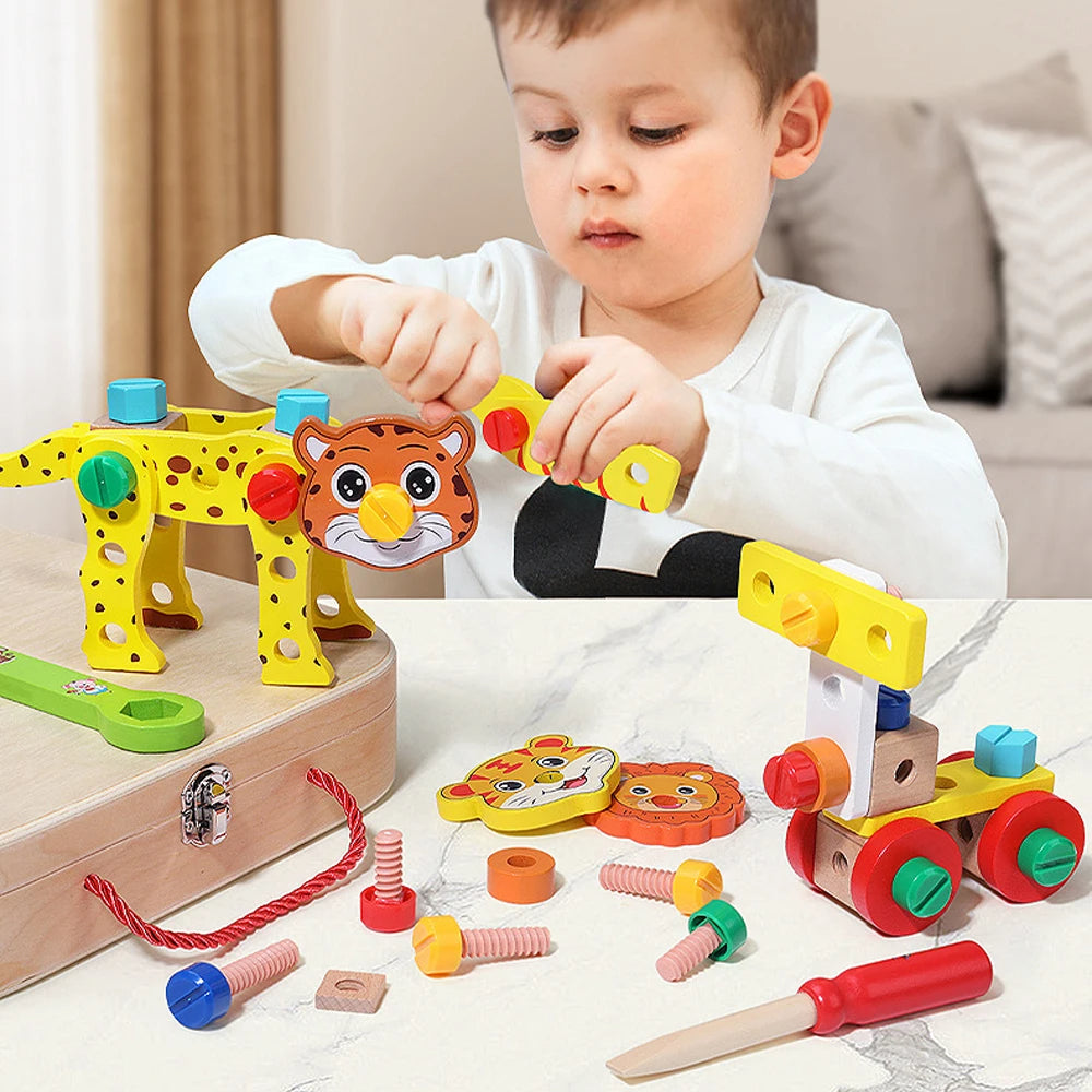 Montessori Wooden Toolbox – Animals & Vehicles (Ages 3+)
