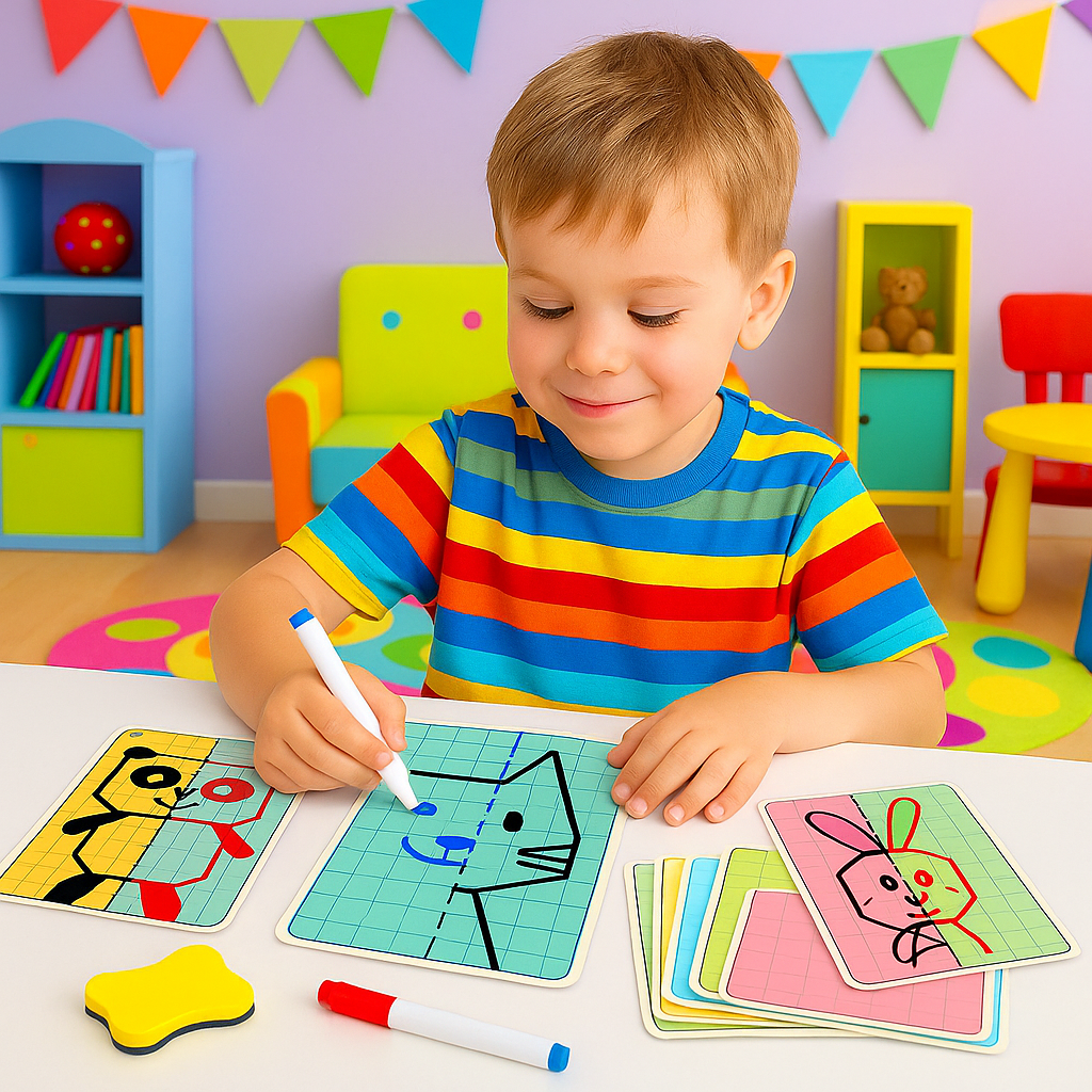 Symmetry Drawing Cards for Kids – Reusable Learning Game for Drawing & Focus