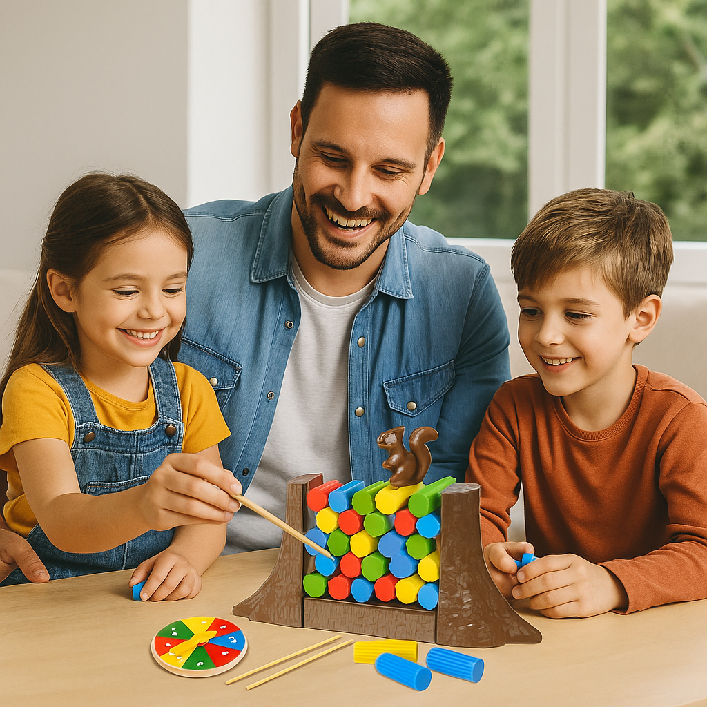 Squirrel Balance Tower – Stacking Log Family Game (Ages 3+)