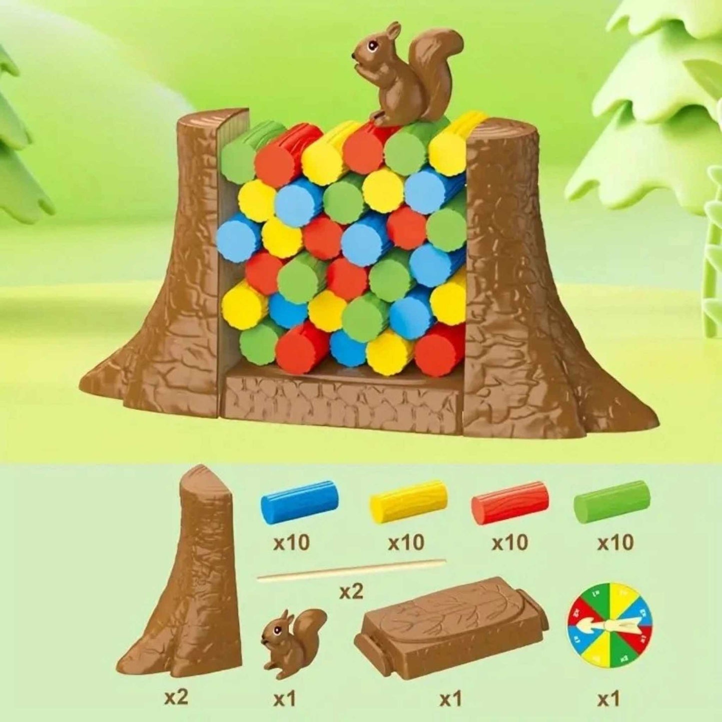 Squirrel Balance Tower – Stacking Log Family Game (Ages 3+)