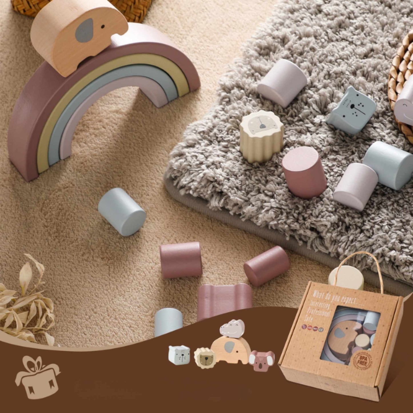 Montessori Elephant Wooden Building Blocks