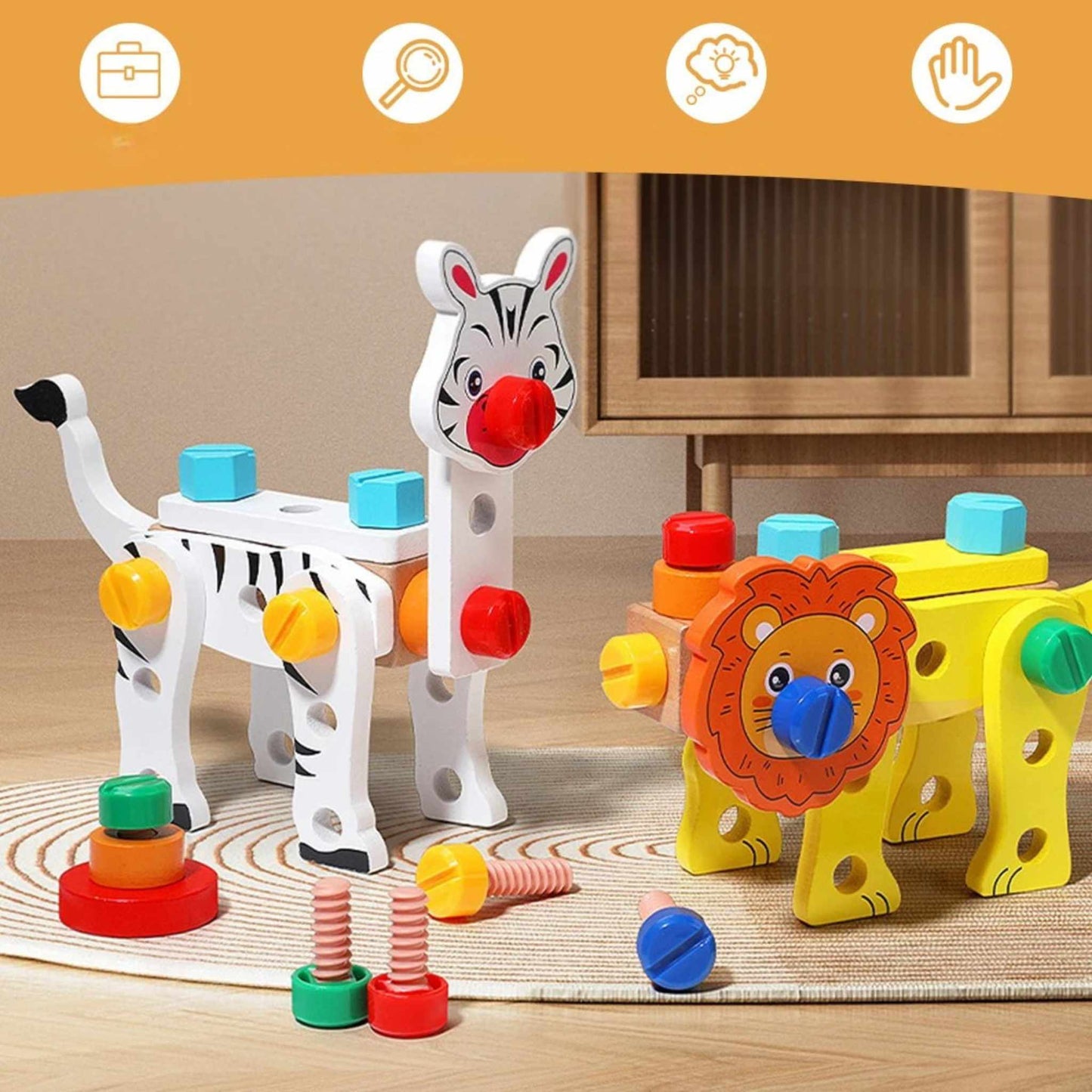 Montessori Wooden Toolbox – Animals & Vehicles (Ages 3+)