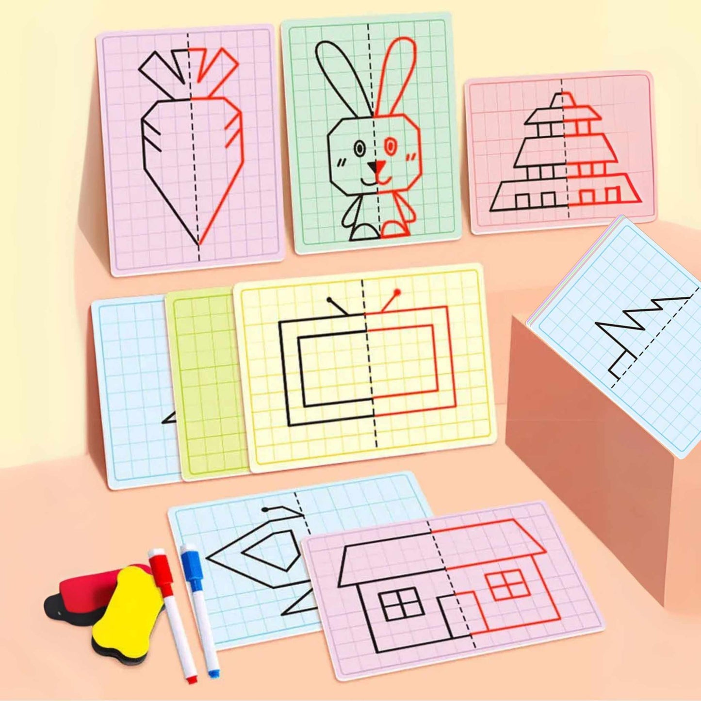 Symmetry Drawing Cards for Kids – Reusable Learning Game for Drawing & Focus