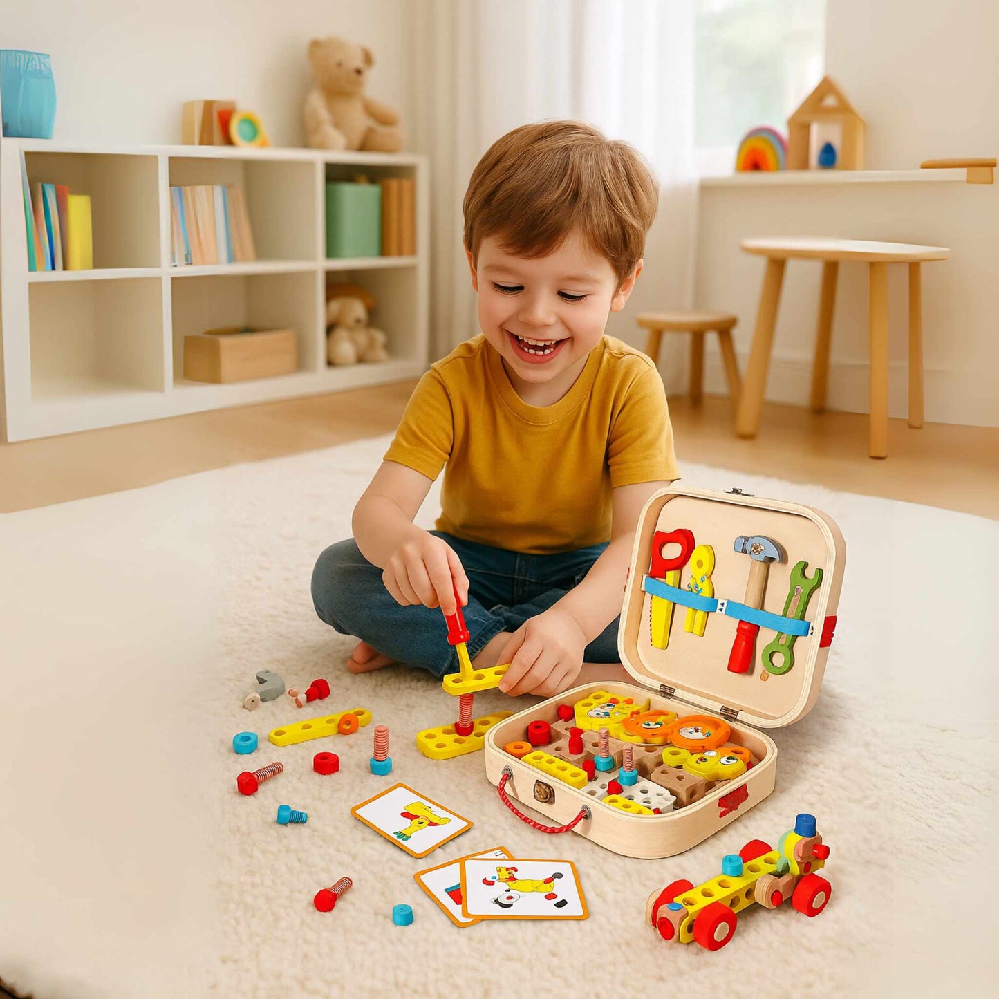 Montessori Wooden Toolbox – Animals & Vehicles (Ages 3+)