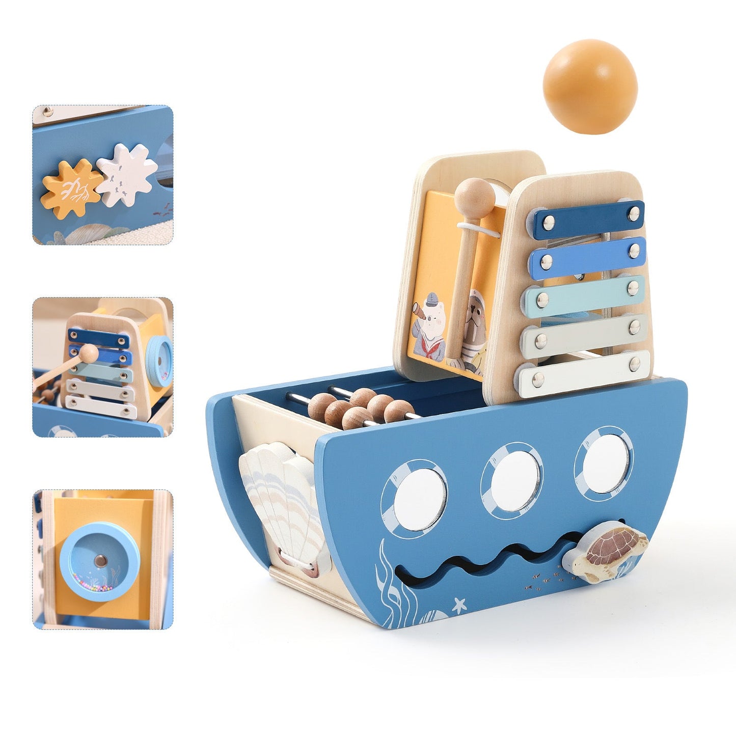 Montessori Wooden Boat 5-in-1 Toy Set (Ages 1–5)